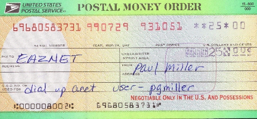 Money order used to commit a denial- of- service crime against the usenet community.